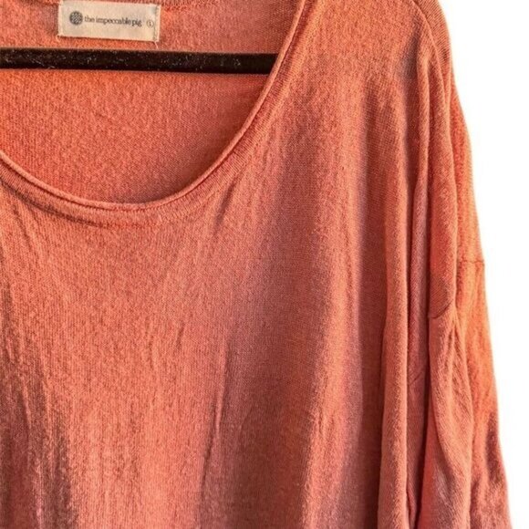 The Impeccable Pig Women's Burnt Orange Rust Linen Blend T-Shirt Round Neck L - Picture 6 of 7